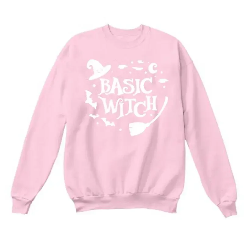 Basic Witch Full Long SleeveTop Shirt hallowenn Female Clothing Fashion Graphic Gift Cotton Girl Pullever O Neck  Sweatshirt