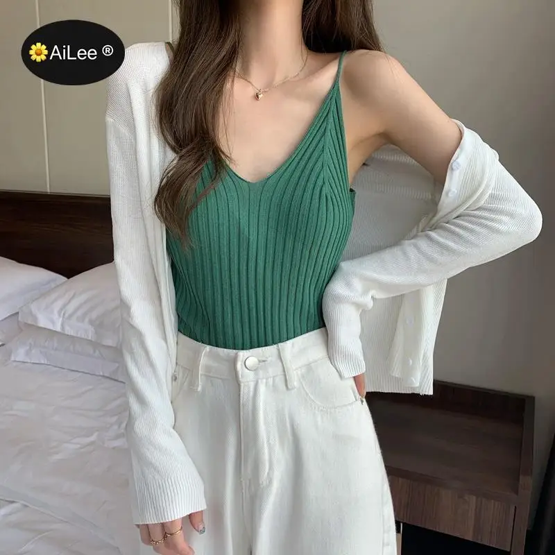 

Women's Top Fashion Knitted Crop Tops Cotton Tank Crop Tops Lingerie Underwear Streetwear Vest Cropped Tee Camisole V Neck