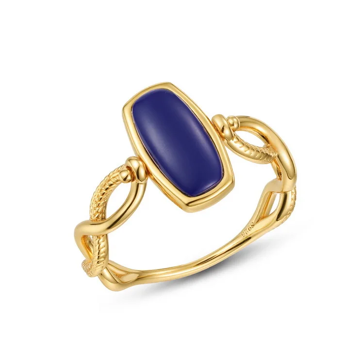 

Natural Lapis Lazuli Rings S925 Sterling Silver 10k Gold Plated Laterite Stone Double Sided Ring Women Natural Gemstone Jewelry