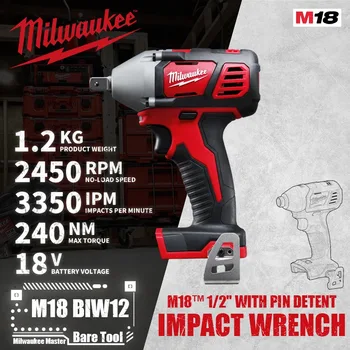 밀워키 M18 BIW12/2659 M18™무선 임팩트 렌치, 핀 덴트 포함, 1/2 인치, 18V 리튬 전동 공구, 240NM