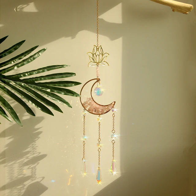 Hold És Lotus Prism Suncatcher Natural Stone Dreamcatcher Hanging Crystal Sun Catcher Rainbow Maker Garden Window Dekoráció - Image 6