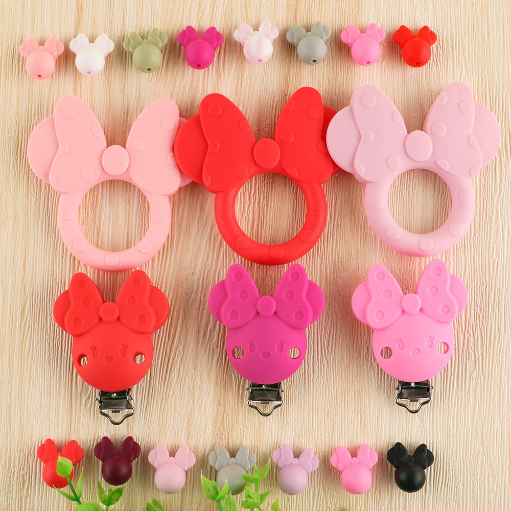 Baby Teething Items classic Sunrony Animal Mouse Silicone Beads/Teether/ Clip Food Grade Safety BPA Free DIY Pacifier Chain Accessories Baby Teething Toys Baby Teething Items hot