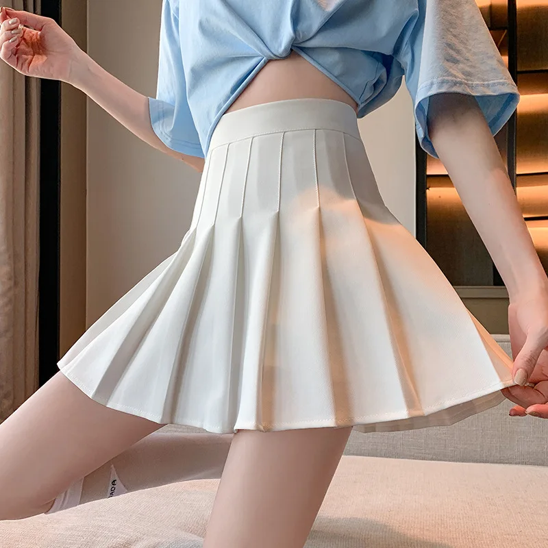 Preppy Style High Waist Pleated Skirt Plain A-line Mini Skater Tennis School Uniform Lining Short Casual Dress Youthful Clothes
