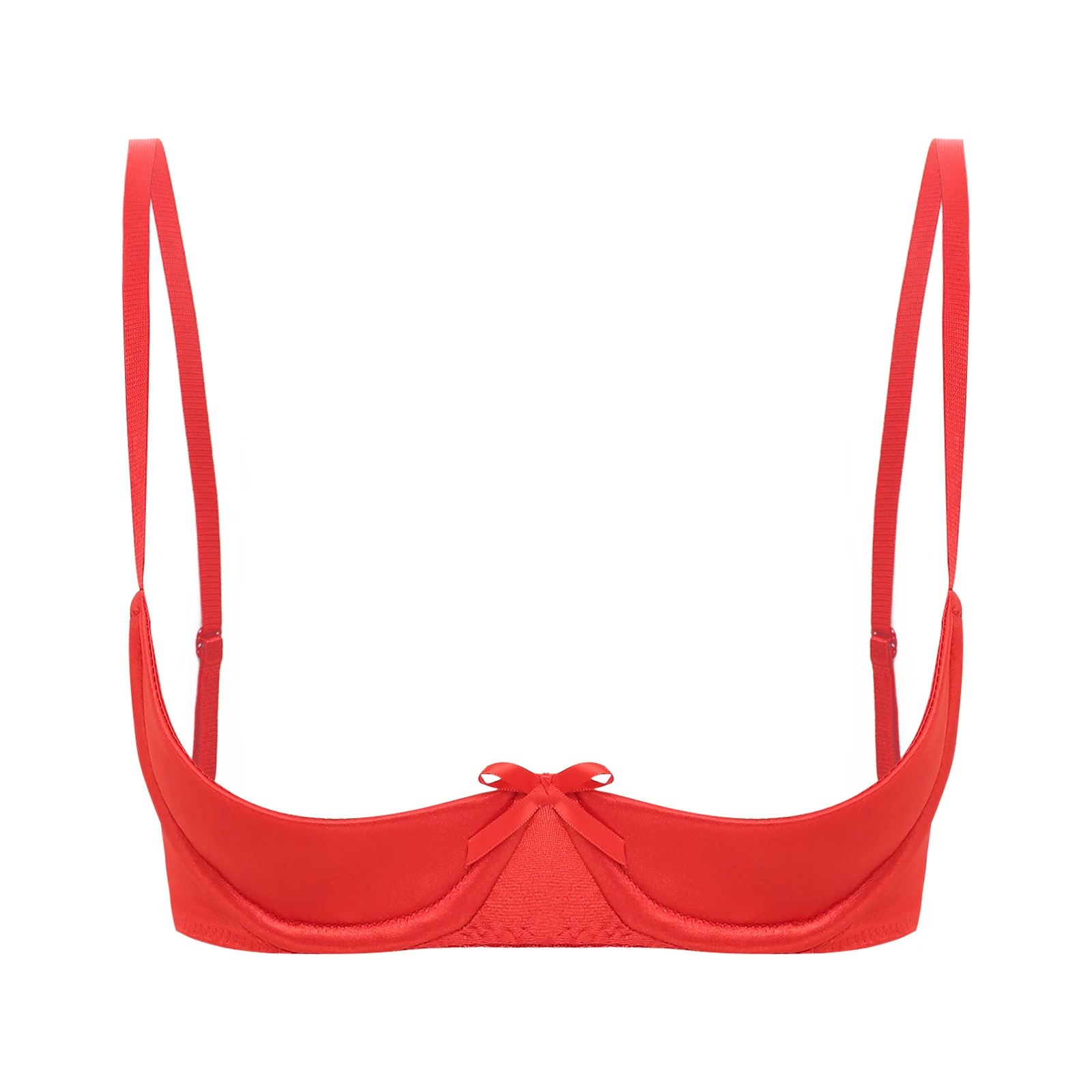 Lencería de mujer Sujetador push up con tirantes finos Sujetador de satén de media copa con aros Pezones expuestos Pecho abierto Bralette Ropa interior