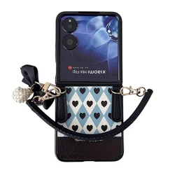 Love Artificial Leather Phone Case with Bracelet - Shockproof Folding Hard Cover Accessory for Xiaomi MIX Flip (Black)
