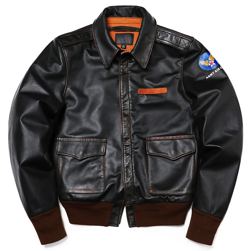 Classic A-2 Type Horsehide Us Air Force Genuine Leather Jacket Men's Vintage Cloth Flight Jacket Retro Motorcycle Coat A2 Style
