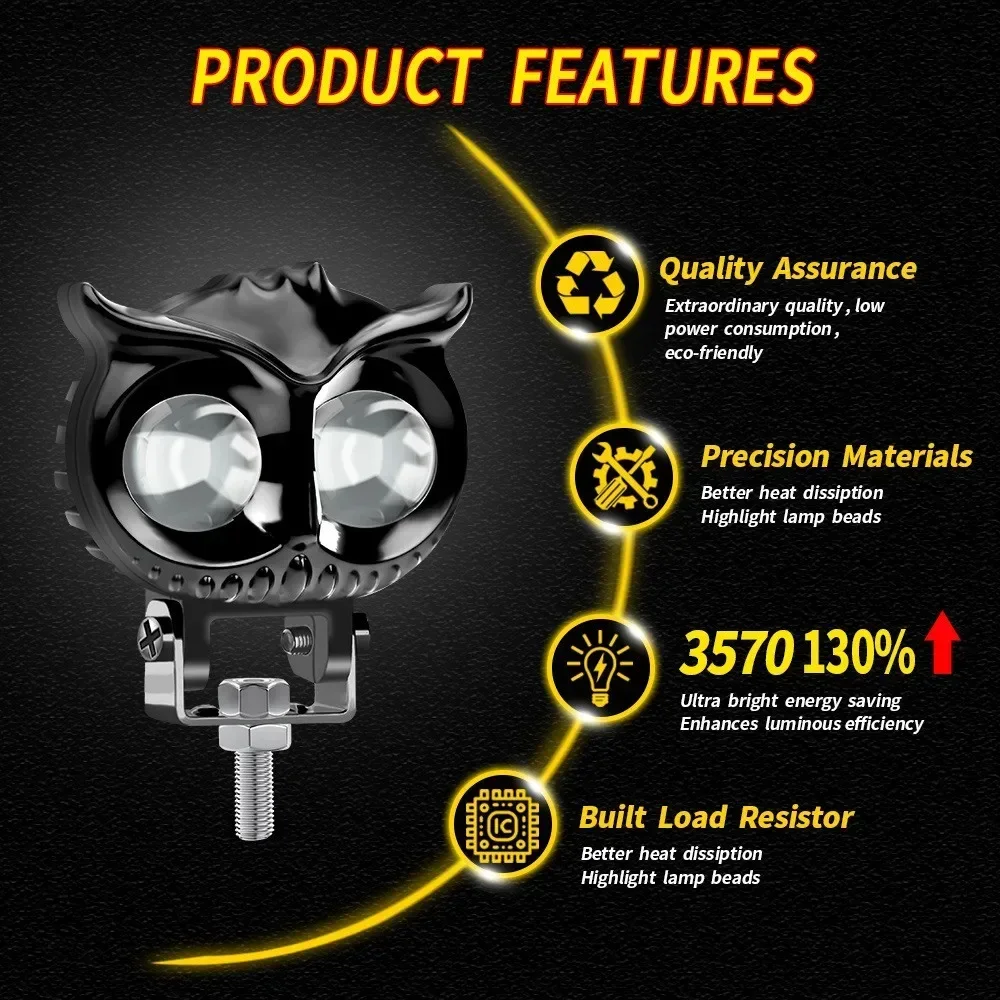 21W Motorcycle Headlight Design Dual Color 4 Modes Auxiliary Spotlights Waterproof Motorbike Scooter Fog Lamp Running Lights