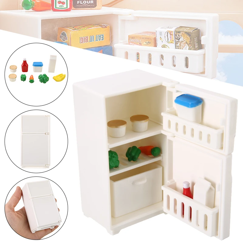 

Mayitr 17pcs/set Dollhouse Miniature Refrigerator Model Simulation Doll Food Kid Toys For Dolls Bedroom Living Room Accessories