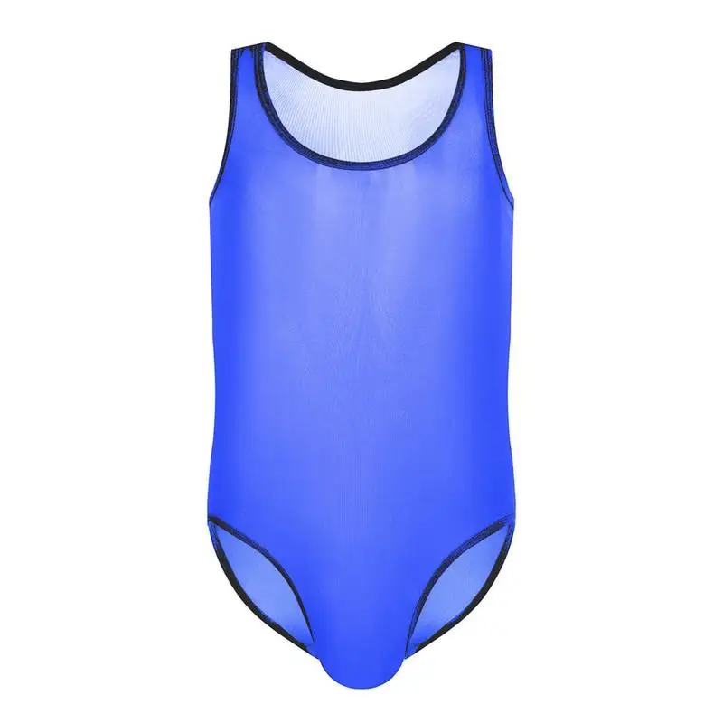 Men Bodysuits Jumpsuits Sexy Mesh Sheer Onesies Lounge Sleepwear Sissy Rompers Sleeveless One-piece Pajamas Underwear