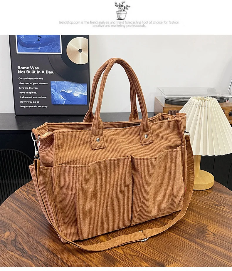 Warme Cord-Tragetasche, Geräumige Handtasche Einkaufstasche, Stilvolle & Praktische Schultertasche, Lässige Minimalistische Einzel-Umhängetasche – Detail 22