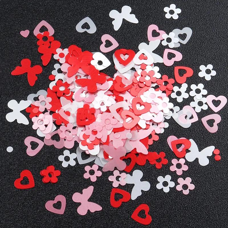 1Pack Valentine's Day Pink Red Nail Art Glitter Sequin Heart Butterfly Flower Shape Nail Sequins Flakes For  Nail Glitter