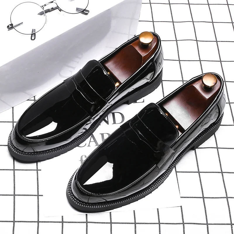 

Zero more Mens Patent Leather Shoes High Quality Fashion Solid Black Shoes Men Slip On Penny Loafers Male Shoes