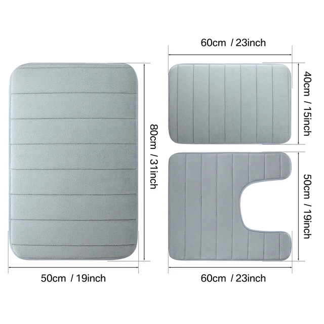 Ensemble de 3 tapis de bain antidérapants en mousse à mémoire de forme, doux, Absorption d'eau, séchage rapide, lavable en Machine pour le sol de la maison 3