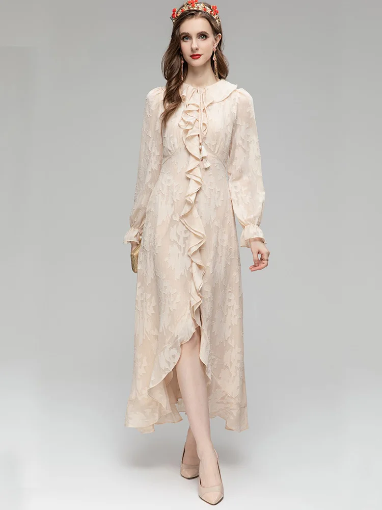 

Fashion Elegant Women Long Dresses Spring Autumn Ruffles Bandage Vestidos Party Vacation High Street