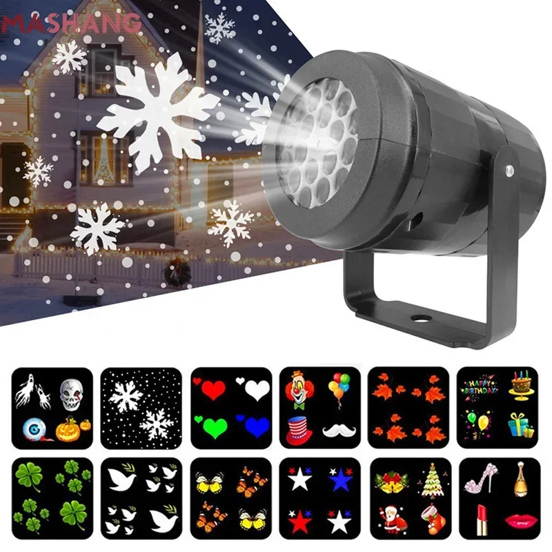 

Christmas Snowflake Party Light Led Laser Projector Stage Light RGBW Rotating Xmas Pattern Outdoor Holiday Lighting Garden Decor