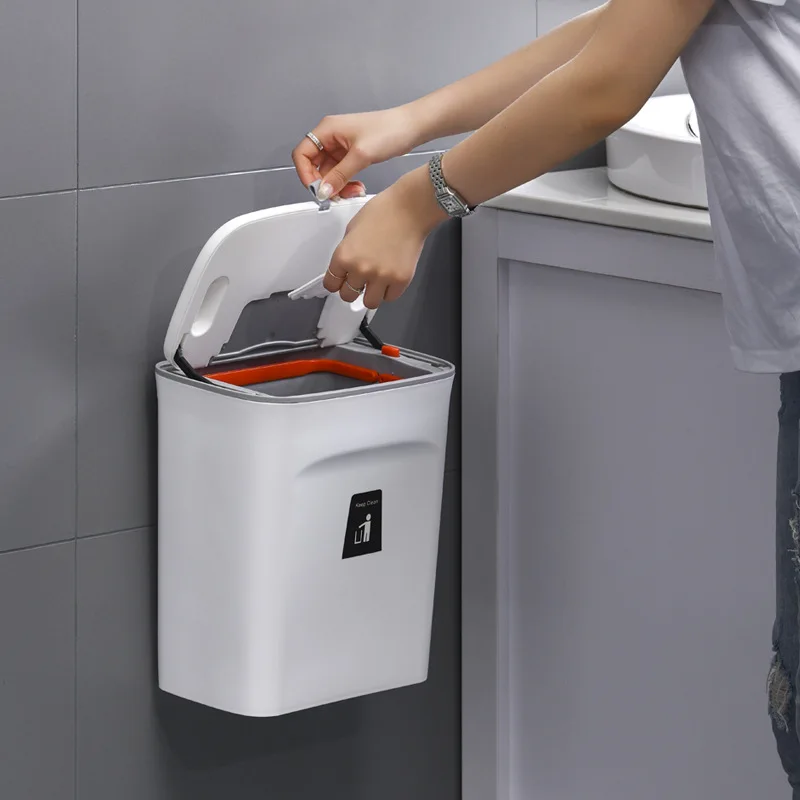 Iconic Brand 9L Hanging Trash Can For Kitchen Large Capacity Kitchen Recycling Garbage basket Bathroom Wall Mounted Trash Bin with lid