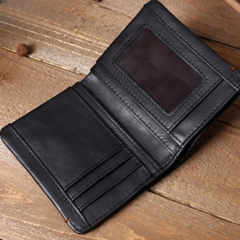 Genuine Leather Wallet Men's Short Vertical Soft Leather Handmade Men's Wallet Top Layer Cowhide Retro Ultra-thin Leather Clip 4