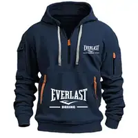 Men's Fashion Casual Hoodie Multi-pocket Sports Long-sleeve Sweatshirt Up Down Print Warm Half Zip Hooded Fitness Pullover Good