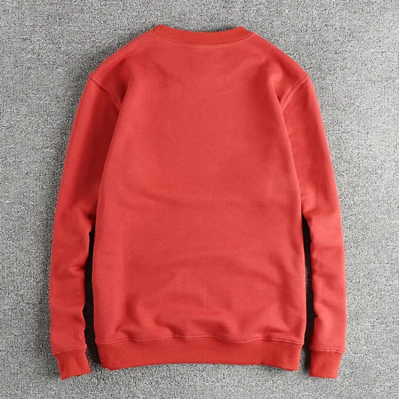 May Khaki trend retro motorcycle element pattern round neck hoodie men's wool circle cotton comfortable casual long sleeves