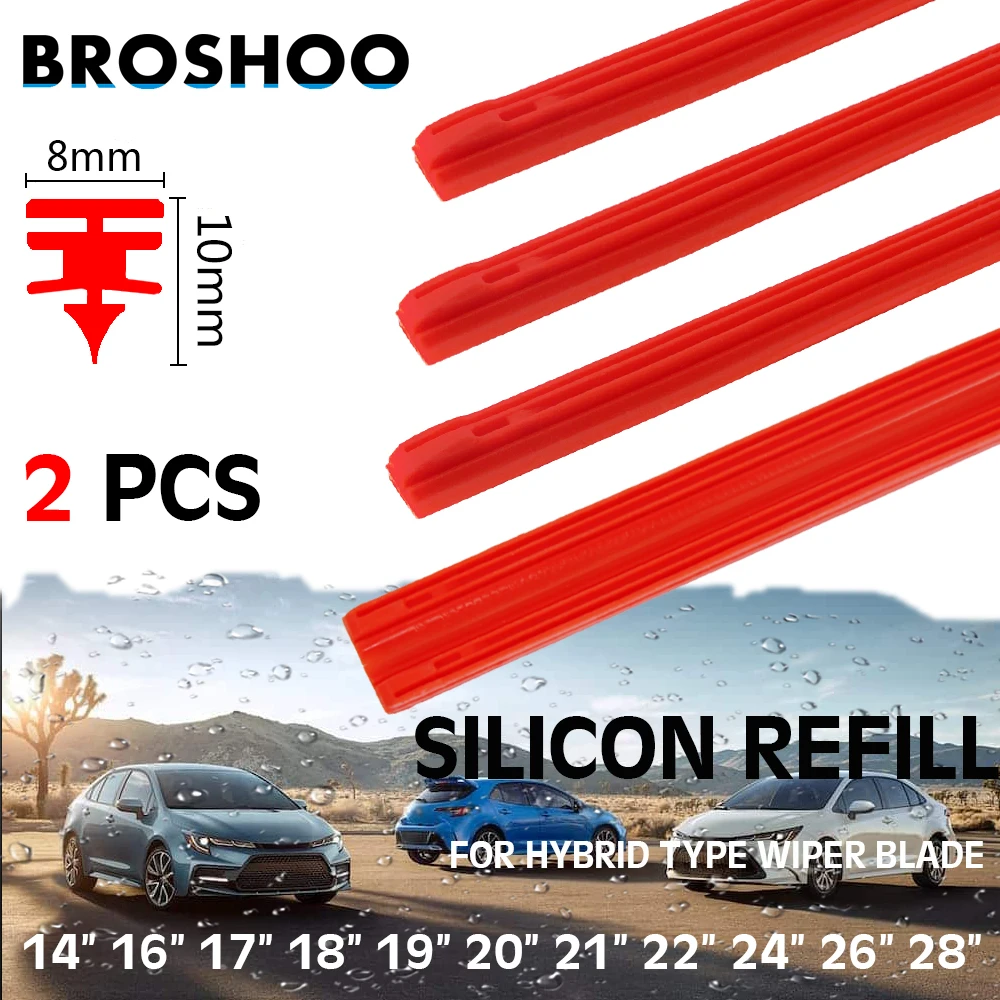

2 PCS RED Car Wiper Blade for Hybrid Type Wiper Blade Silica Gel Silicon Refill Strips 8mm 14"16"17"18"19"20"21"22"24"26"28"
