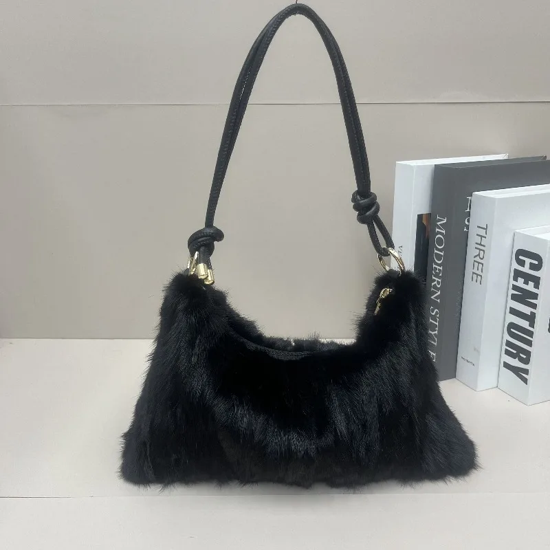 Premium Quality Natural Mink Women's Female Handbag New Style Trendy Fur Bag Fashionable Simple Versatile Phone Shoulder Bag