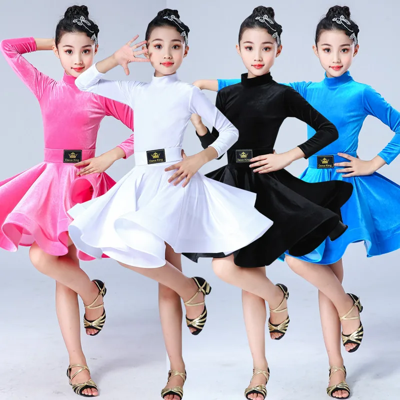 

Kids Dresses for Girls Long Sleeve Latin Dance Dress Velvet Ballroom Competition Party Stage Performance Practice JUSTSAIYAN