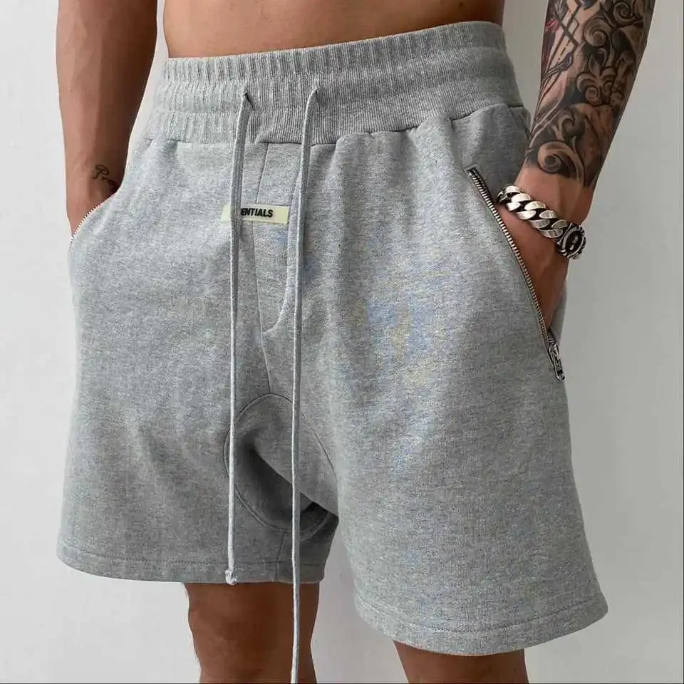 Men's Fitness Short Pants Loose Fit Korean Style Summer Sports Hanging Crotch Five-Point Pants with Zipper Pockets sports shorts