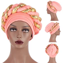 

Sequin Twist Braid Muslim Turban Scarf for Women Islamic Inner Hijab Caps Arab Wrap Head Scarves Femme Musulman Turbante Mujer
