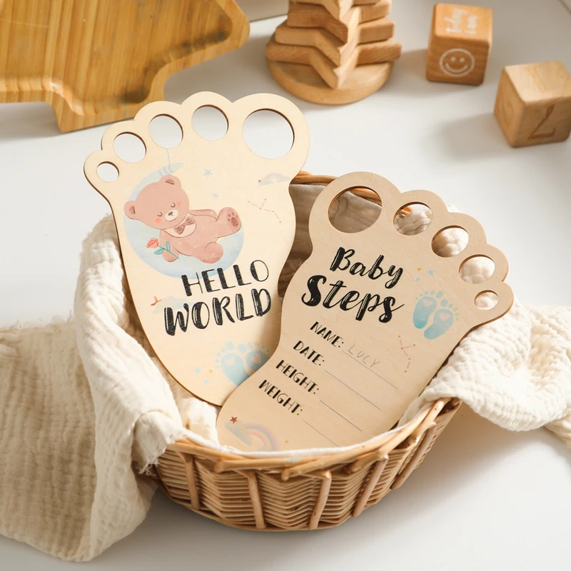 Neugeborene Fußabdruck Holz Meilenstein Baby Memory Board Säugling Wachstum Gedenken Geburt Geschenk Fotografie Requisiten Zubehör – Detail 5