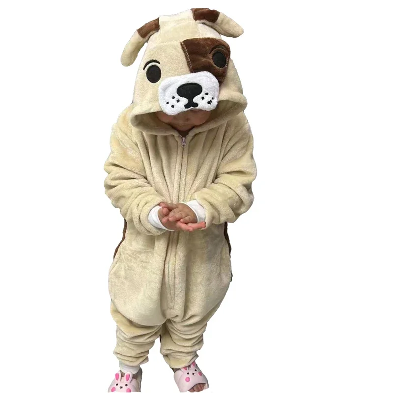 Children Onesies Pekingese Dog Kids Kigurumi Pajamas For Girls Boys Flannel Cartoon Bodysuit Birthday Cosplay Costume