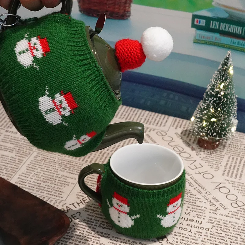 London Pottery Coffee Mug Cozy Sleeve Mug Knit Cover 80% Wool Knit Fabric for 250ml Decoration