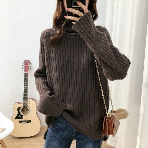 

Coffee Color RU Spring Fall Korean Pullover Long Sleeve Sweater Loose Coat Casual Cloth Lady T-shirt Tops Clothes for Women Girl