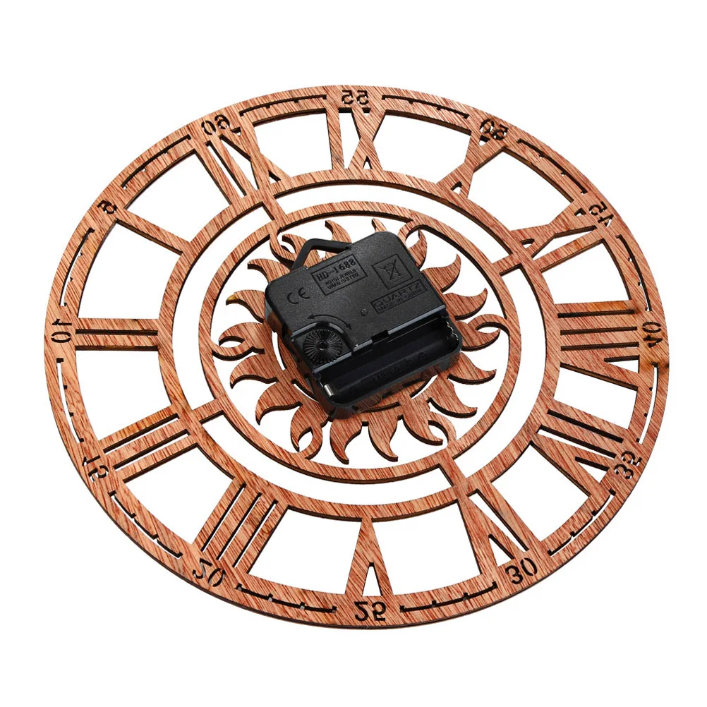 Sun Shaped Wooden Wall Clocks Quartz Movement Roman Numeral Clock Operated Clocks Tree Shape Home Decor Wall