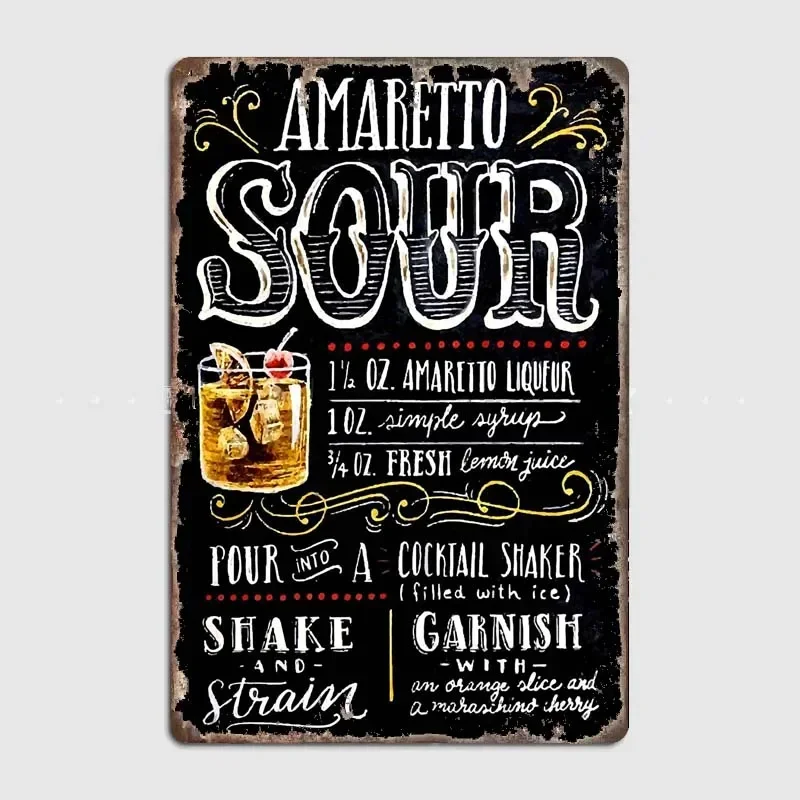 Amaretto Sour Cocktail Bar Classic Anime Artwork Placche E Segni Per La Decorazione Della Parete In Soggiorni, Sale Giochi, Camere Da Letto E Altro An