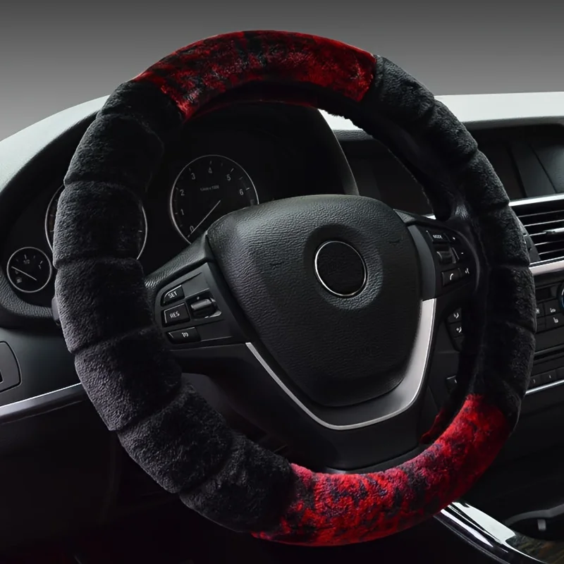 Cute Plush Steering Wheel Cover Heart Ear Design for Women Warm Anti Slip Uses for Car Universal Fit for Most Cars