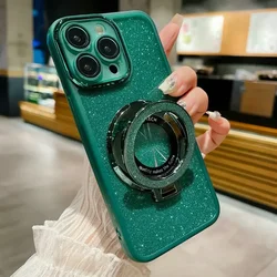 Glitter Ring Holder TPU Case with Lens Protector - Soft Silicone Cover for Realme 14X (Green)