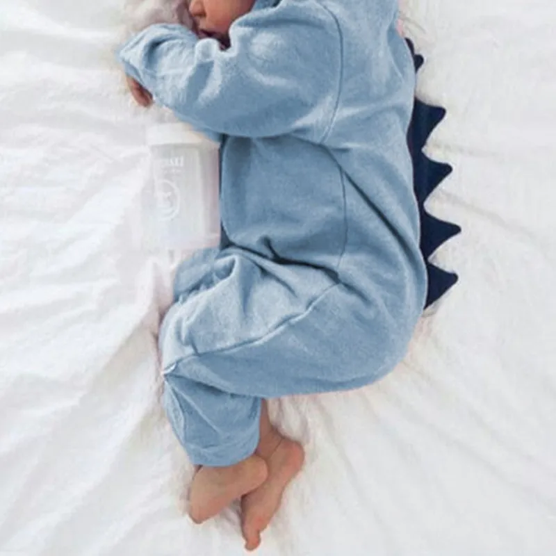 Newborn Baby Clothing New Fashion leisure Clothes Boy Girl Dinosaur Hooded Romper Jumpsuit Outfits Autumn Winter Kids Clothes - 2
