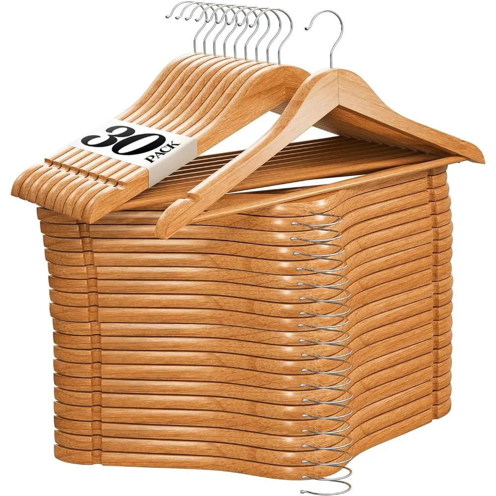 Home It Wooden Hangers 30 Pack - Natural Wood Durable Heavy Duty Coat Hangers Non Slip for Jacket, Shirt, Pants and Suit