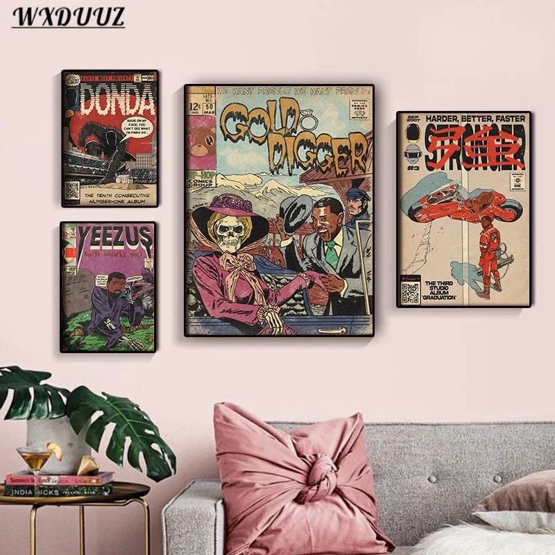 Kanye West Music Album Poster Aesthetic Hip Hop Comics Cover Graduation Ghosts Donda Canvas Print Wall Art Room Decor