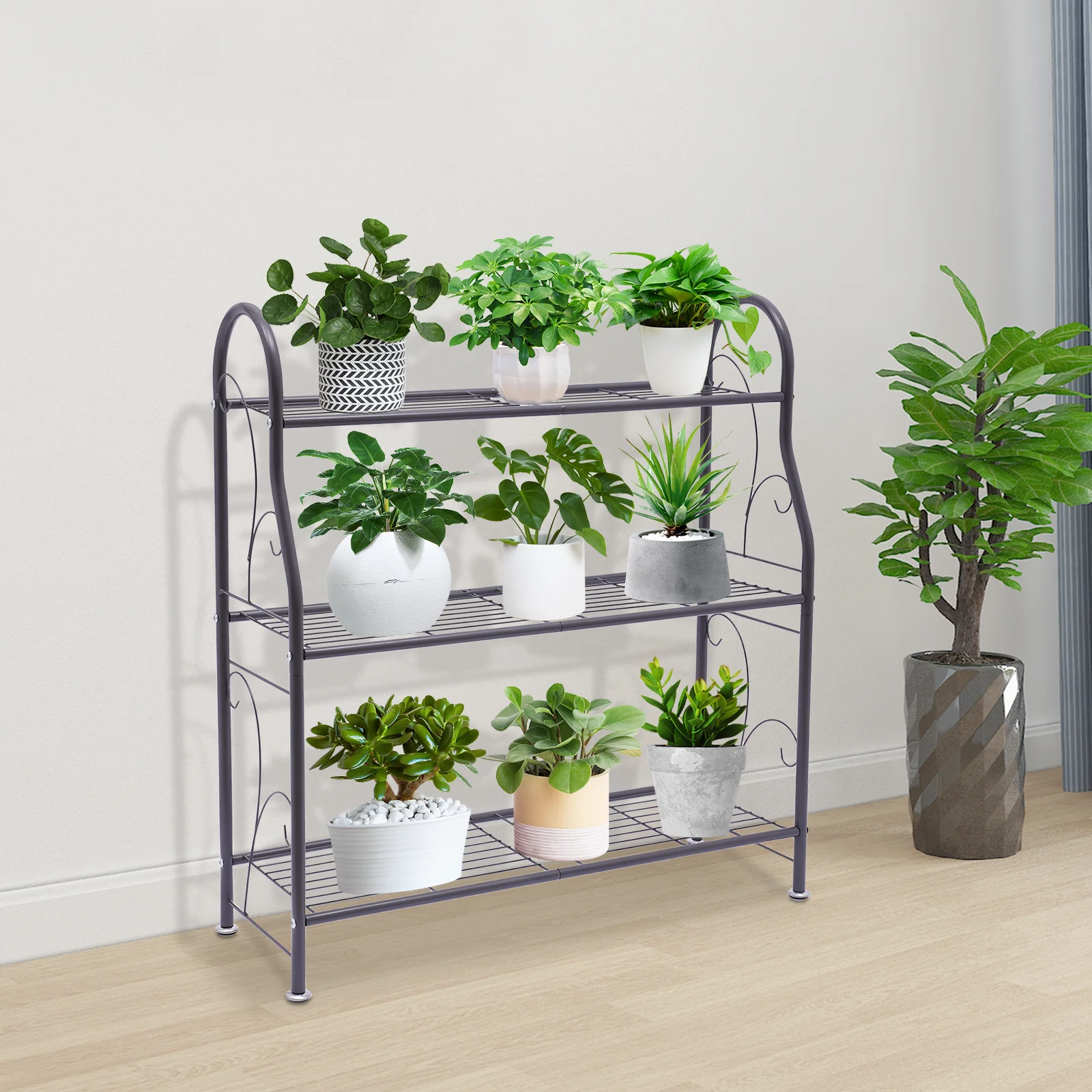 3-Tier Metal Plant Stand, Indoor Flower Pots Holder, Utility Storage Organizer Rack for Balcony Patio Garden Living Room Home