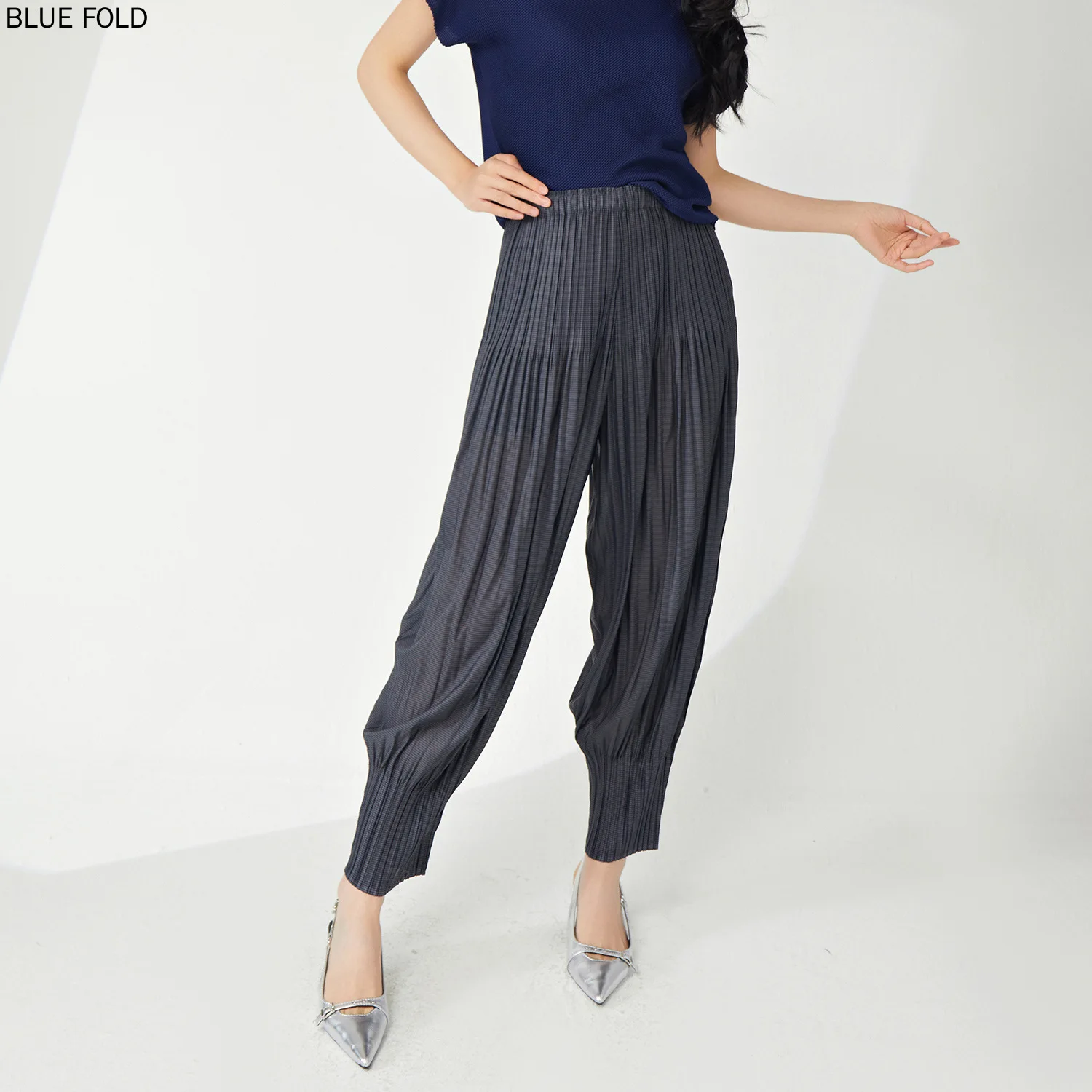 

Miyake Casual Pants Spring Style Women's Elastic Waist Corded Feet Versatile Bloomers Loose Large Size Fashionable Commuting