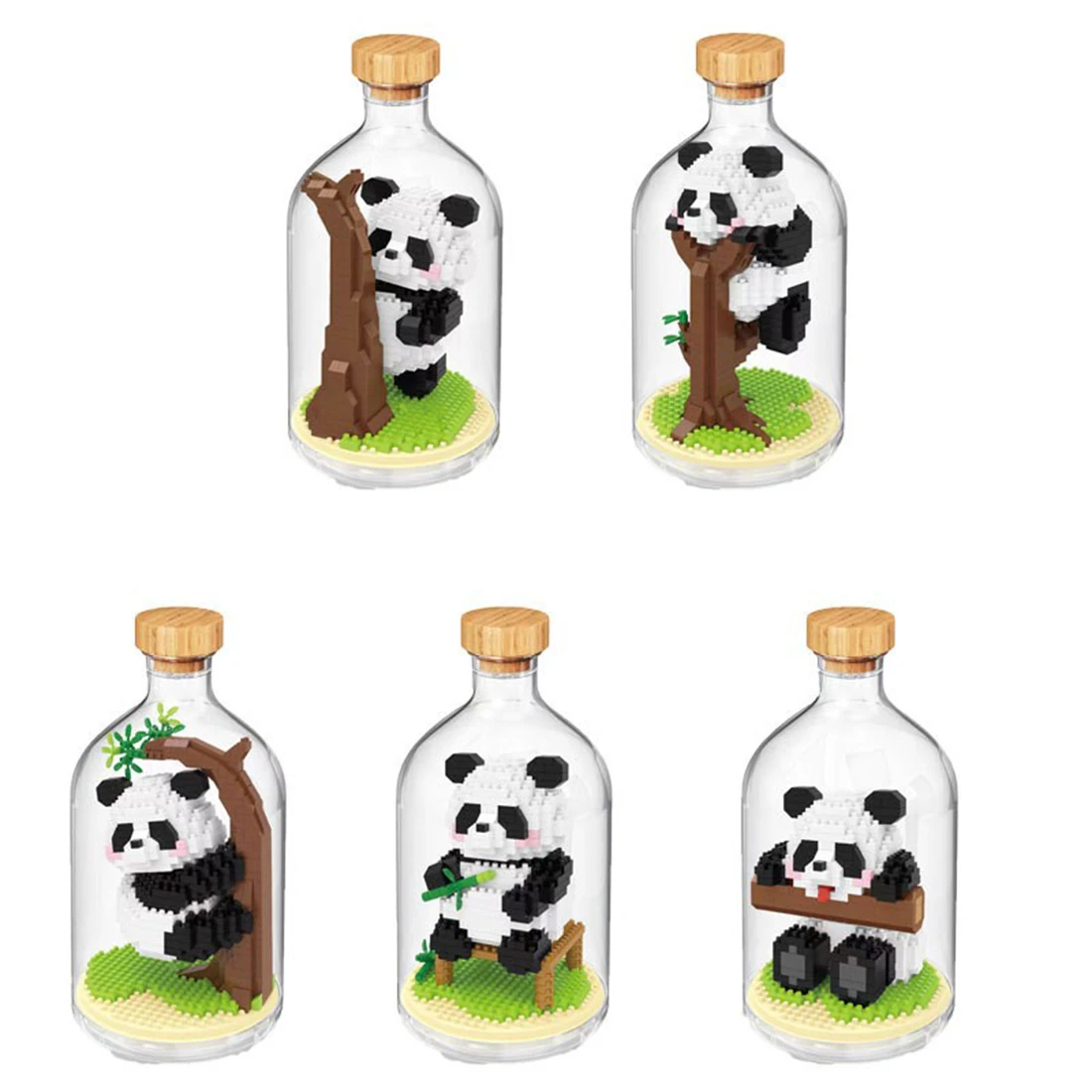 Panda Series Micro Building Blocks Pandas Climb Trees Eat Bamboo Make Expressions Mini Brick Toy For Kids Gift With Display Box