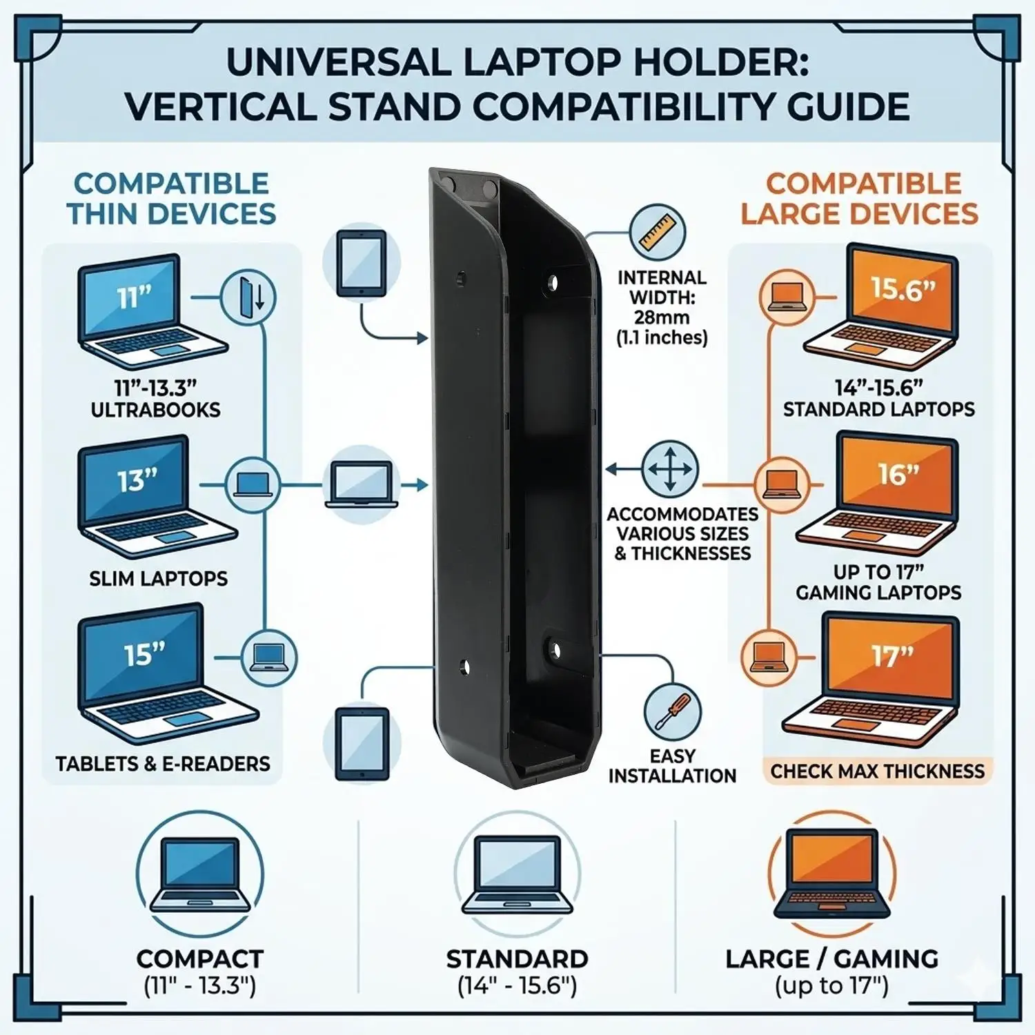 책상 아래 노트북 스탠드 마운트, 벽걸이형 노트북 홀더 (나사 포함), 10-17인치 태블릿용 하드 마운팅 브래킷 (아이패드, 맥북용)
