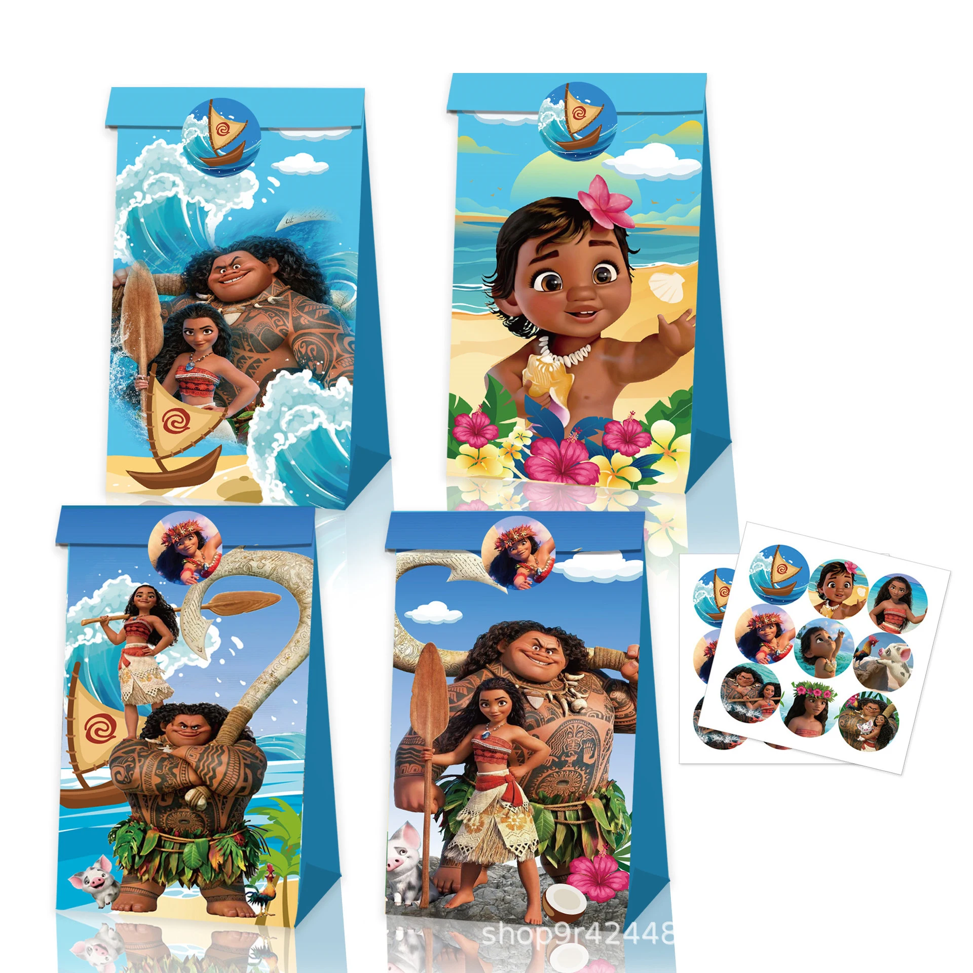 12PcsDisneyMoanaGiftBagWithStickersPaperCookieCandyPackaging