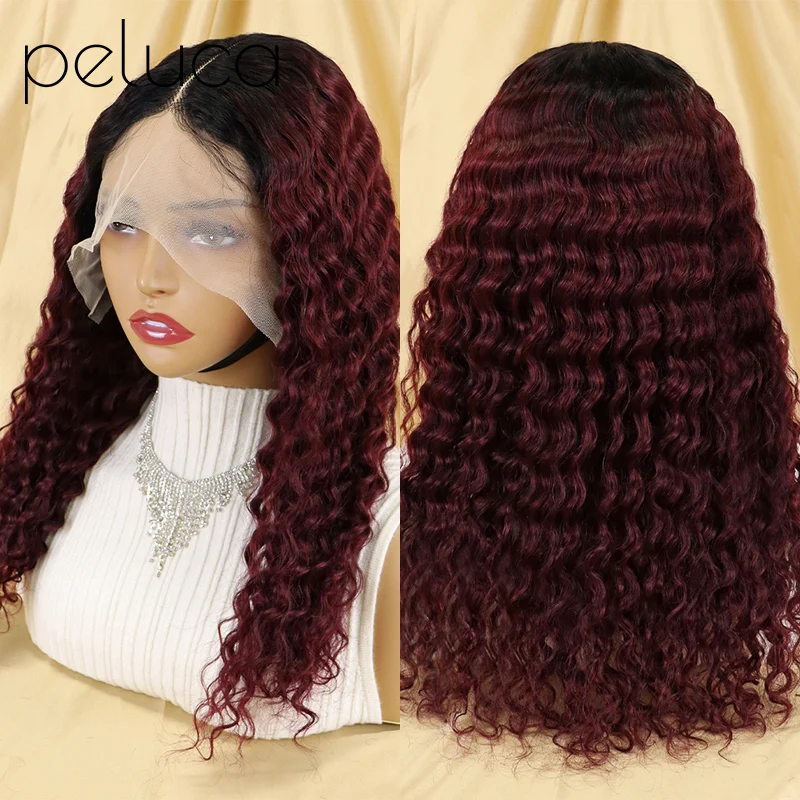 

20 Inch Deep Wave 13x1 Transparent Lace Front Human Hair Wigs Brazilian Remy Curly 13x4 Frontal Lace Wig For Women Pre Plucked