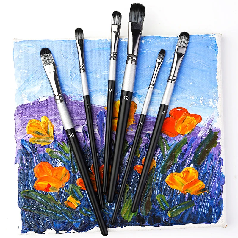 6Pc Nylon Hair Oil Painting Brush Set Watercolor Paint Brush Pen Set