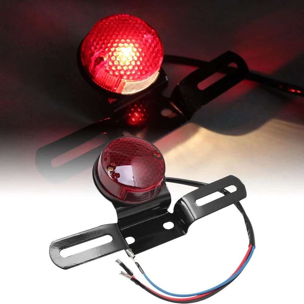 Motorcycle LED Lights ROUND RED LED MOTORCYCLE ATV TAIL BRAKE STOP RUNNING LIGHT LICENSE PLATE BRACKET