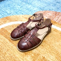 Trendy Design Retro Cowhide Handmade Sandals Men Literary Youth Beach Shoes Summer Leather Sandalias