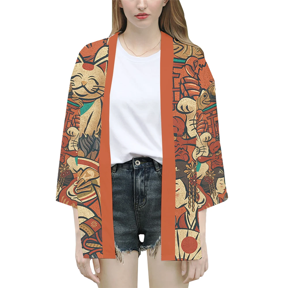Dämon Samurai Katze gedruckt Strickjacke Kimono Frauen & Männer Japan traditionelle Haori japanische Harajuku Sommer Strand Streetwear Yukata – Detail 2