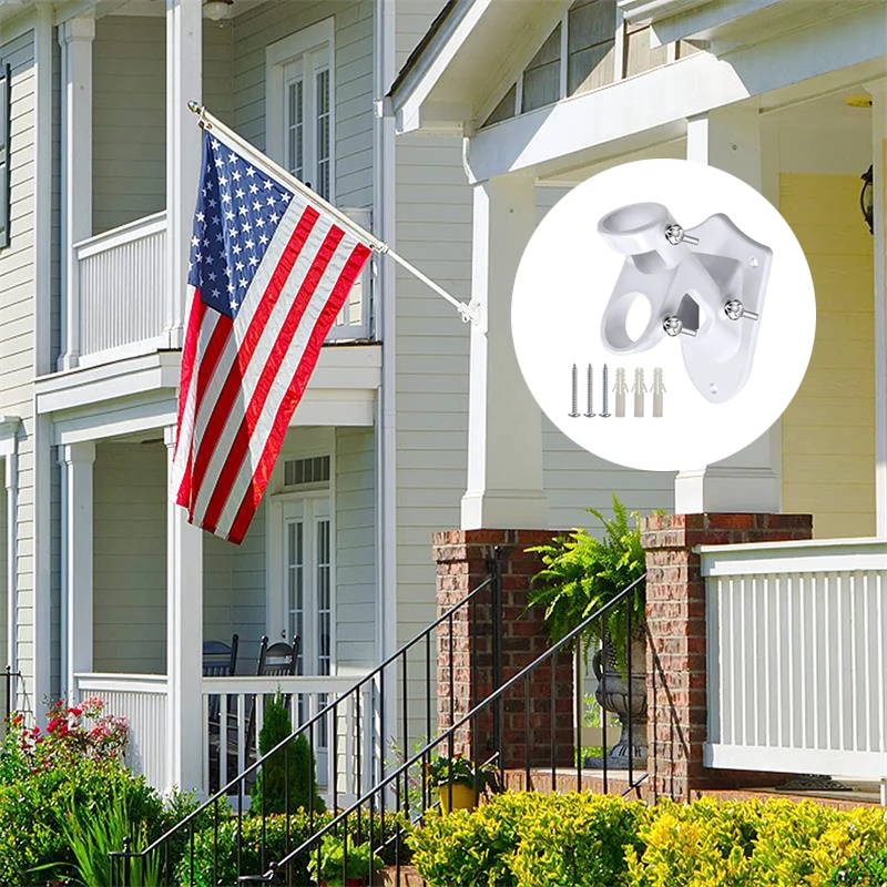 Flag pole attachments dual hole flag pole holder mounting aluminium alloy double flag hole flagpole base fixing bracket for house national advertising